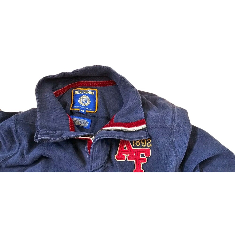 Abercrombie & Fitch Mens Blue 1/4 Zip Pullover Sweatshirt 1892 XL Velvet Ribbing